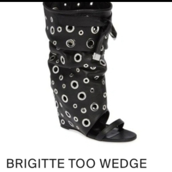 B. Brian Atwood Brigitte Blue Suede Grommet Open Toe Boots - Picture 8 of 9
